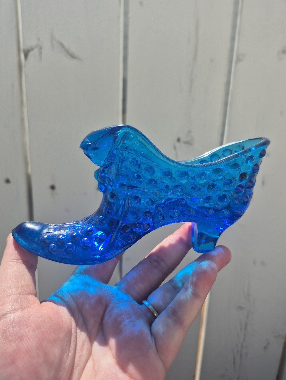 Fenton Hobnail-Blue Glass Shoe Victorian